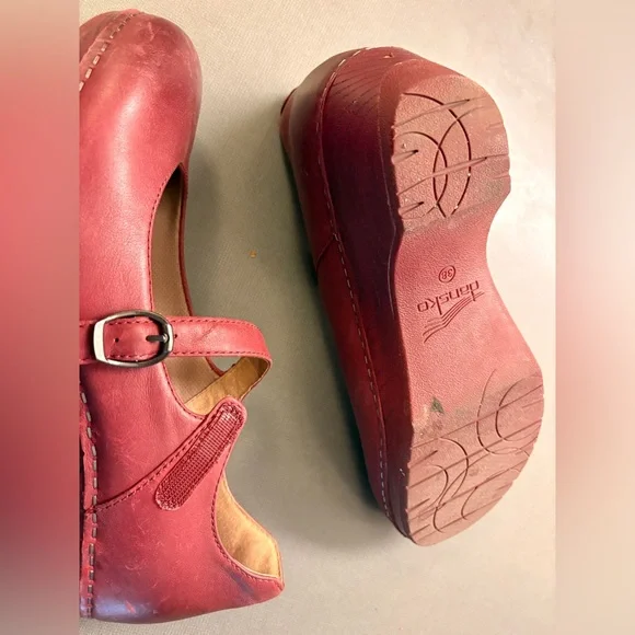 Dansko Women's Marla Ruby Red Mary Jane Leather Clogs - Picture 4 of 5